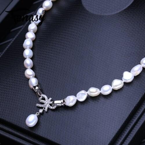FENASY Natural Freshwater Pearl Necklaces For Women Handcrafted Baroque Long Necklace Wedding Jewelry Neck Accessories