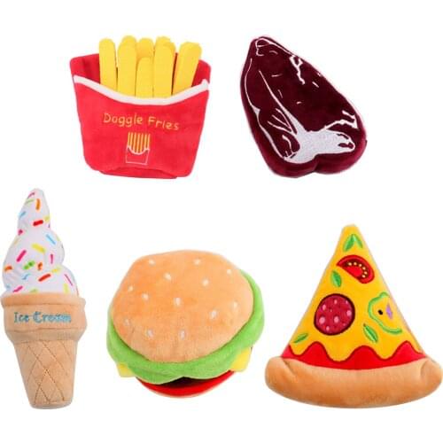 Plush Squeaky Dog Toys Bite-Resistant Clean Dog Chew Puppy Training Toy Soft Hamburger Pizza Ice Cream French Fries Pet Supplies