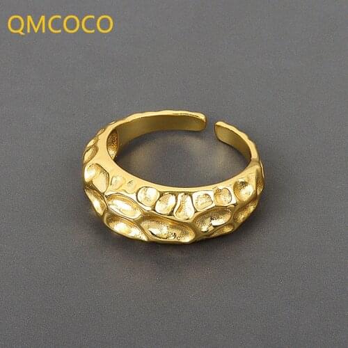 QMCOCO 925 Silver Simple Irregular Concave-Convex Geometric Ring Female Opening Handmade Ring Fashion Fine Jewelry