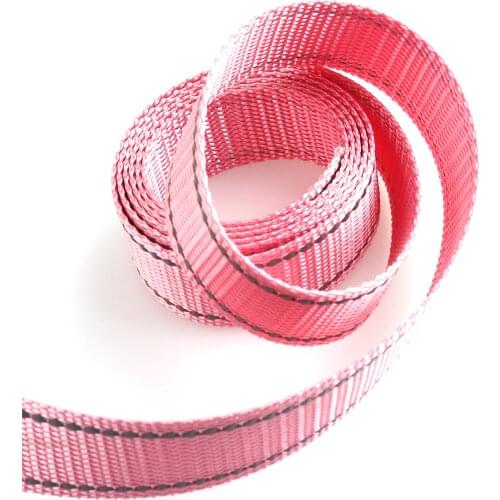 Baby Pink Fluorescent Ribbon Trimming Purse Straps Reflective Polyester Webbing Gog collar Strap Garment Accessories-25mm