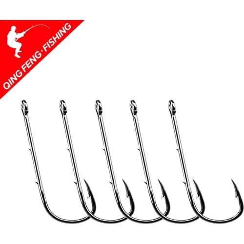50pcs/lot Long Shank Fishing Hook 1#-6/0# High Carbon Steel Sharp Barbed Offset Narrow Bait Hook