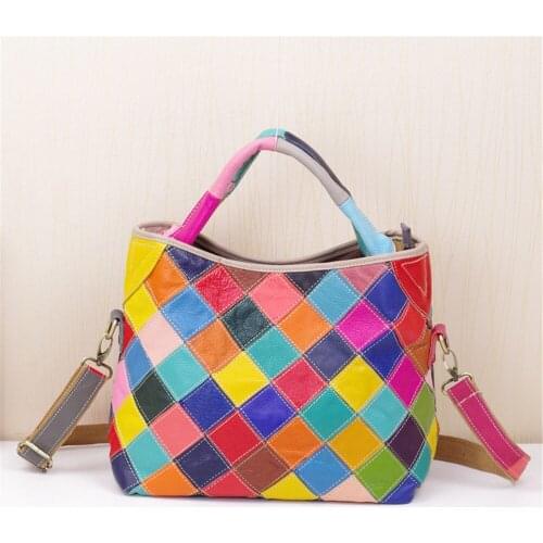 Caerlif genuine leather bag woman handbags fashion casual women messenger bags Colorful plaid shoulder bags luxury female bag