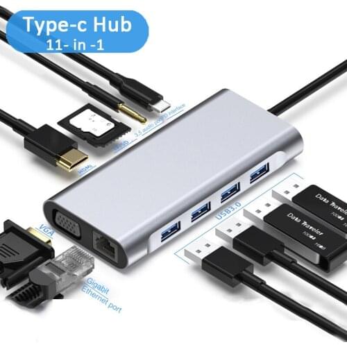 10in1 USB Type C HUB USB C to HDMI-compatible RJ45 SD Reader PD 100W Charger USB 3.1 HUB For MacBook Pro Dock Station Splitter