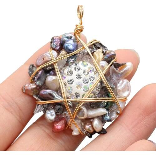 Natural Irregular Round Gold Thread Pearl Pendant DIY Punk Rock Necklace Sweater Chain Exquisite Gift Mother of Shell Make