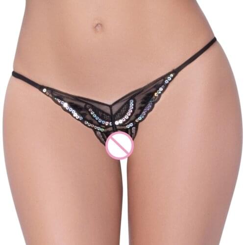 Women Sexy Crotchless Panties Open Crotch Underwear Sex Wear Flirty G-string with Cute Butterfly Pattern Center and Sequins