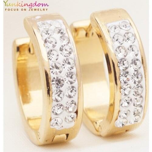 Yunkingdom fashion shiny clear crystal earrings stainless steel hoop earrings for women wholesale/retail UE0319