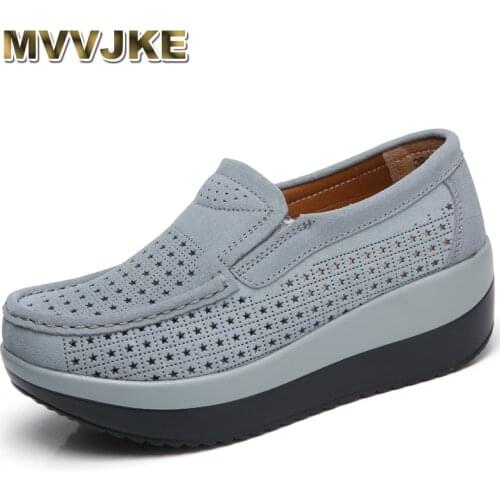 MVVJKE 2021 Autumn Women Flat Platform Loafers Shoes Ladies Suede Leather Footwear Casual Shoes Slip on Flats Moccasin Creepers