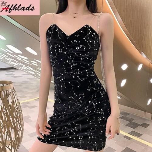 Summer New V-Neck Velvet Sexy Night Club Party Vestidos Sleeveless High Waist Bling Sequined Print Streetwear Bodycon Dress