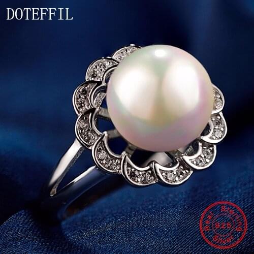 10mm Pearl Ring 100% Sterling Silver Woman Charm Fashion Round AAAA Zircon Ring Romantic 925 Silver Party Jewelry