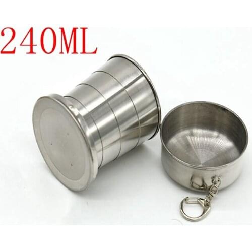 100pcs/lot Fast shipping Big Size 240ML Stainless Steel Portable Outdoor Travel Camping Folding Collapsible Cup