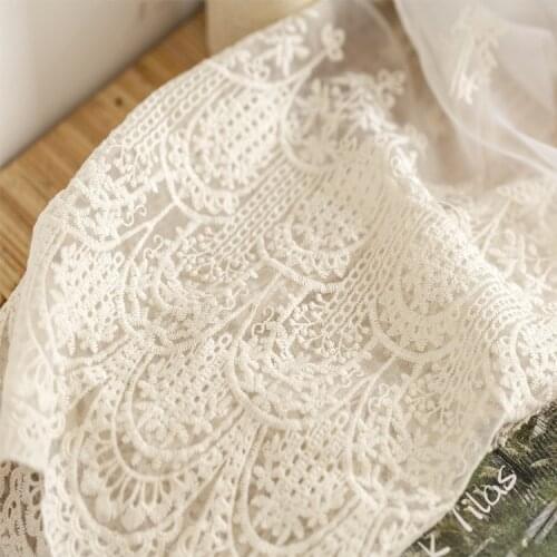135cm wide 1meter/lot Off white Thin Soft Organza Embroidery Lace Fabric Material Dress Accessory X109