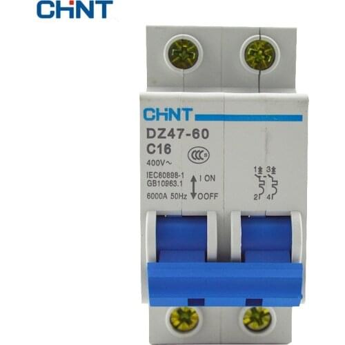 CHINT DZ47-60 AC230/400V 2P 16A Rated Current 2 Pole Miniature Circuit Breaker C16