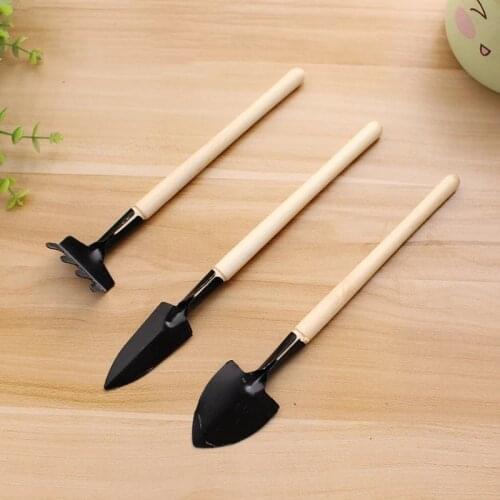 New 3Pcs/set Mini Spade Shovel Harrow Flowerpot Tools Potted Plants Maintenance Wooden Handle Plant Soil Shovels Gardening Tools