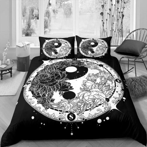 3D Fish Printed Duvet Cover Pillowcase Kung Fu Elements Bedding Set Black And White Quilt Cover Bedroom Single Twin Queen King