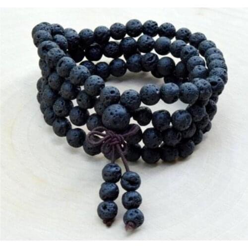 6mm Natural Lava Stone 108 Beads Handmade Tassel Necklace Japa Retro Classic Buddhism