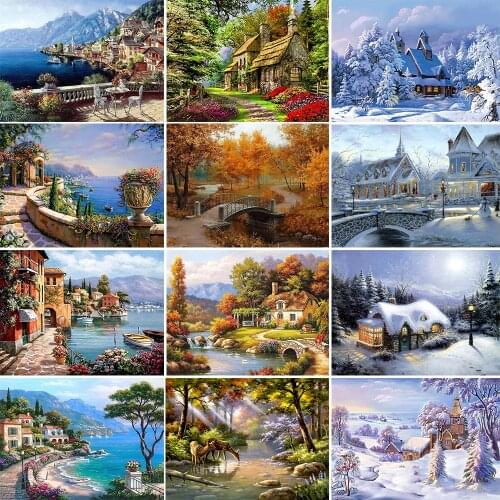 5D Diamond Full Round Drill Diamond Painting Landscape Embroidery Mosaic Cross Stitch Winter Home Decor Gift