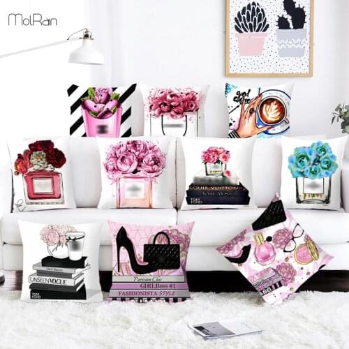 45X45CM Velvet Cushion Cover Hand Painted Flowers Perfume Bottles Pillowcase Home Decorative Throw Pillow Covers