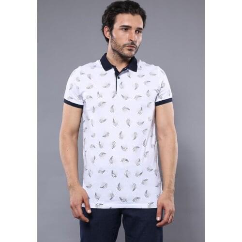 White Printed Polo Mens T-Shirt Wessi
