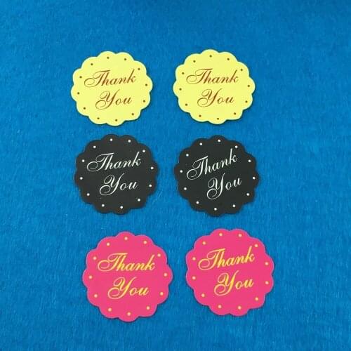 Paper Diameter 3cm Flower-shaped"Thank You" Sticker Labels Three Colors Mixed Self-adhesive Packing stickers for gift/box/cake