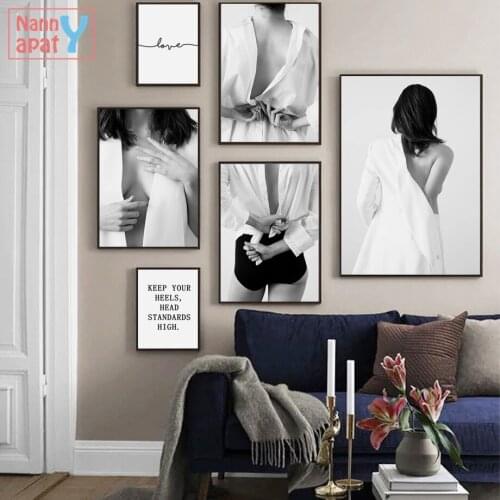 Black and White Art Poster Sexy Woman Shoulder Back Pictures Bed Room Wall Decorative Canvas Painting Modern Home Ddecoration