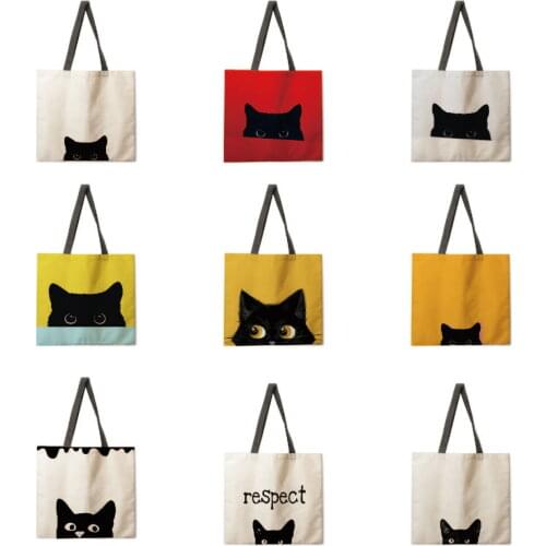 Color half-head cat girl print handbag Ladies linen bag Ladies shoulder bag Outdoor handbag Foldable shopping bag