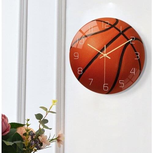 Home Decoration 3D Ball Wall Clock Acrylic Sports Basketball Baseball Wall Clocks Kids Bedroom Living Room Decortion Creative