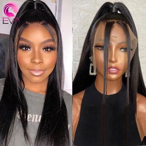 EVA HAIR Straight Lace Front Wig Glueless Lace Front Human Hair Wigs Pre Plucked Brazilian Straight Human Hair Wigs For Women