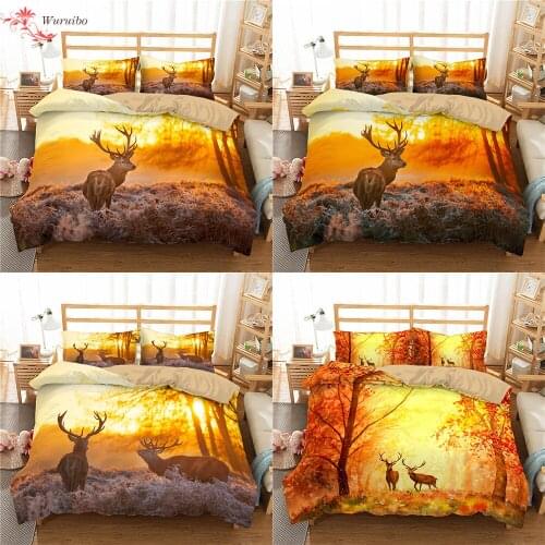 Homesky Luxury Deer Bedding Sets 3D Animal Duvet Cover Modern Style King Queen Comforter Bedding Set Polyester Bed Set