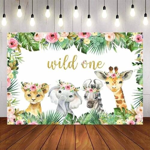 Wild one green leaves backdrop safari jungle animals party decoration supplies background for birthday photo shoot custom
