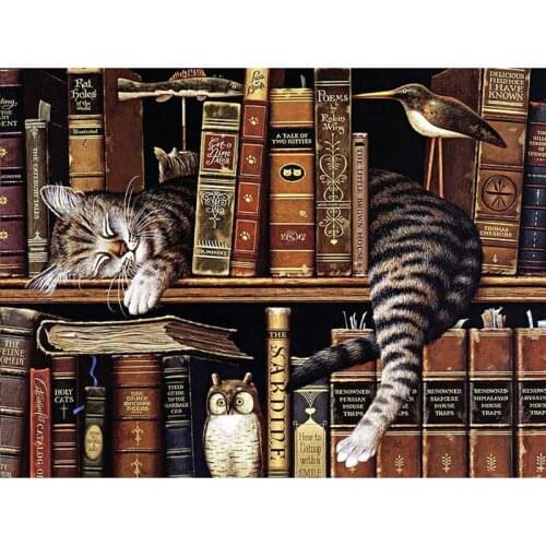 Full Square/round Drill 5D DIY Diamond Painting "bookcase Cat" handmade 3D Embroidery arts Cross Stitch Mosaic Decor gift WG081