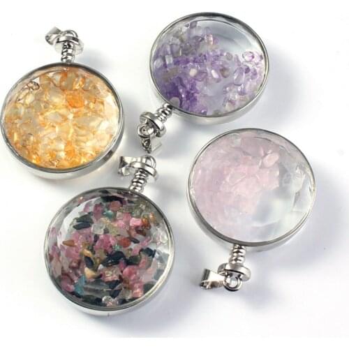 Kraft-beads Silver Plated Round Glass Wish Bottle Amethysts Stone Pendant Rose Pink Quartz Jewelry