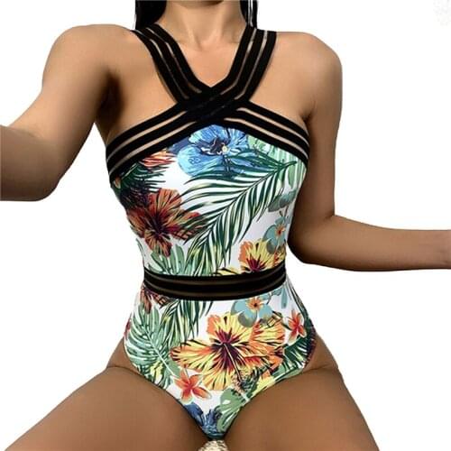 New Hot Sale Fashion Women’s Sexy Bikini Personality Plant Printing Backless High-waist Slim Fit Swimsuit Wholesale