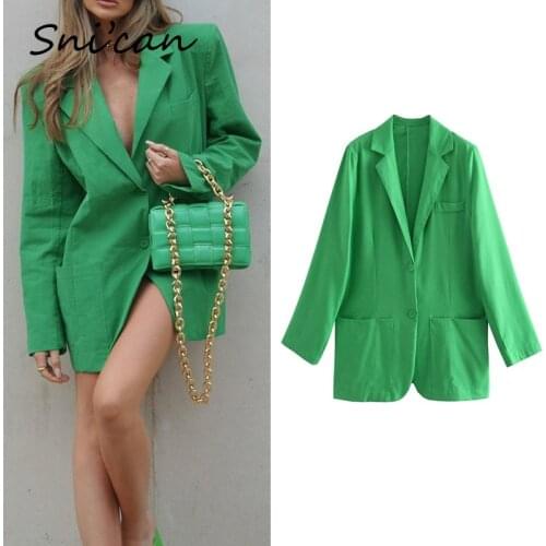 Green Oversize Casual Jacket Coat Women Za Summer Fashion Office Ladies Tops With Pockets Abrigo Mujer Casual Outwear Snican New