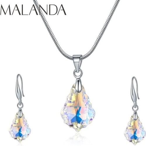Malanda Fashion Crystal From Swarovski Set Water Drop Necklace Earrings For Women Jewelry Sets Wedding Party Gift Accessories