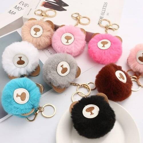 Cute Fur Ball Keychain Bear Soft Pompom Animal Tail Hair Ball Car Keychain Ladies Car Bag Accessories Key Ring Mom Gift Llaveros