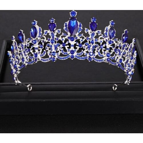 Fashion Baroque Vintage Blue Crystal Bride Crown Wedding Headpiece Bridal Tiaras and Crowns Wedding Hair Accessories Jewelry