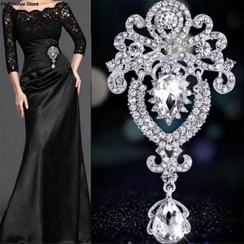 NewFlower Brooch Rhinestone Crystal Diamante Wedding Broach Pin Women Bridal Party Jewelry 3 Colors
