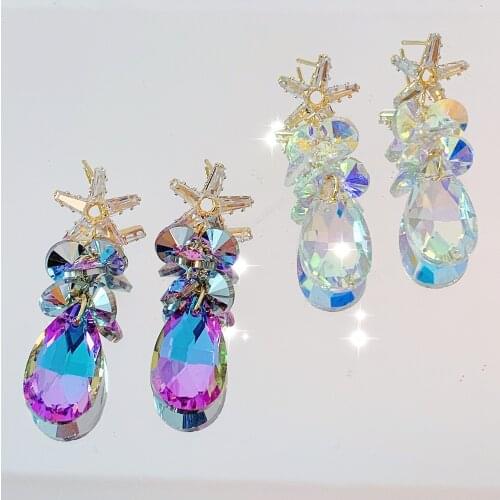 Fashion simple Flower crystal Stud Earrings For Women Chic Statement Jewelry Boho Crystal Earrings For Girls