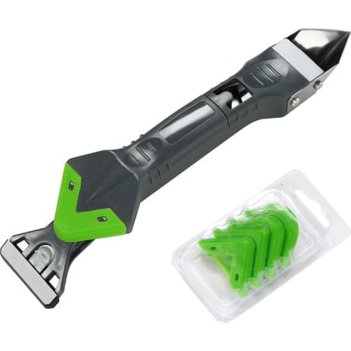 Caulking Tool Kit, 3 In 1 Caulking Tools Silicone Sealant Finishing Tool Grout Scraper, Reuse and Replace 4 Silicone Pads