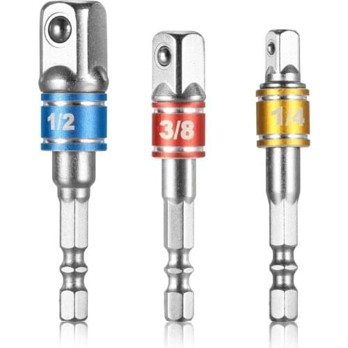 3PCS Socket Adapter Impact Set Hex Shank to 1/4 3/8 1/2 inch Colorful Extension Converter Impact Drill Bits Driver Power Hand T