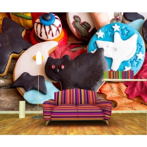 Custom murals,Halloween Cookies Cats Food wallpaper,restaurant coffee shop dining room living room kitchen tv wall wallpaper