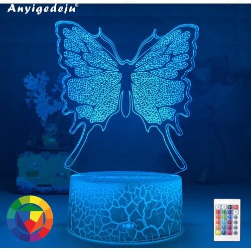 New Beautiful Butterfly 3D Lamp 7/16 Colors Changing Nightlight Amazing Visualization Optical Gifts For Girls Lovers Table Decor