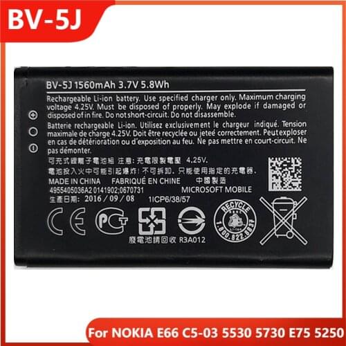 Original BV-5J Phone Battery For NOKIA E66 C5-03 5530 5730 E75 5250 BV-5J Replacement Rechargable Batteries 1110mAh
