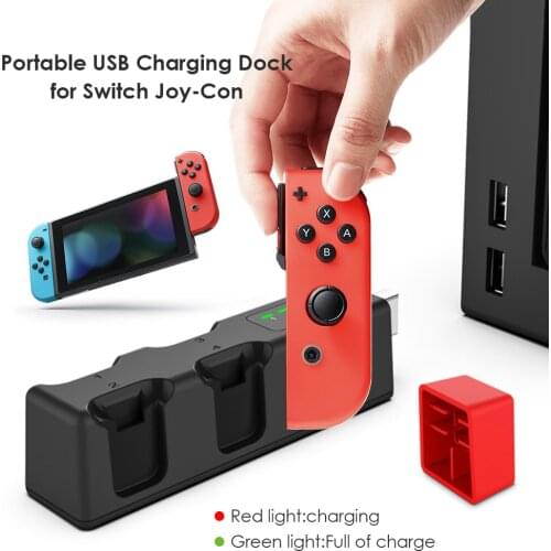 Portable 4 Port USB Gaming Controller Charging Dock for Joy-Con Nintend Switch Gamepad Charger Station Cradle with Indicator