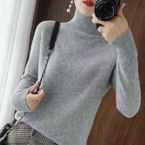Femme Pullover Winter High Collar Thickened Woolen Sweater Short Knitwear Stand Collar Base Coat Large Slim Fit Womens Sweater