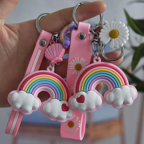 Rainbow Keychains Anime PVC Daisy Keyring Key Chain Fashion Key Holder Kids Xmas Gift Party Favor Dropshipping