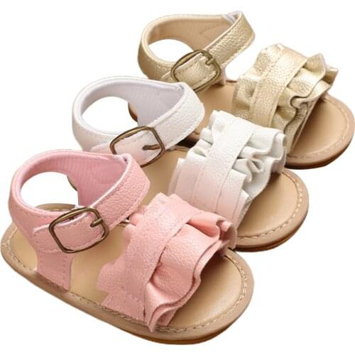 Infant Toddler Girls PU Soft Leather Sandals Summer Baby Shoes Ruffles Soft Sole Non-Slip Baby Girls Princess Sandals 0-18M