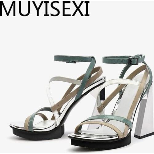 Handmade sandals natural leather peep toe 11.5cm super high heel brand narrow band buckle straps women shoes HL269 MUYISEXI