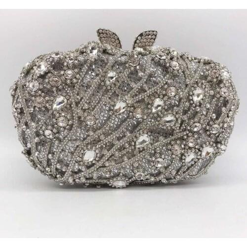 Silver Rhinestone Wedding Bridal Top-Handle Handbags 100% Handmade Diamond Clutch Wallet Women Party Purse Phone Small Clutches