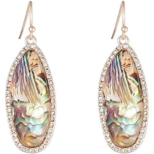Pave Crystals Oval Shape Natural Abalone Shell Oval Dangle Drop Earrings Pave Crystal Natural Abalone Drop Earrings for Woman